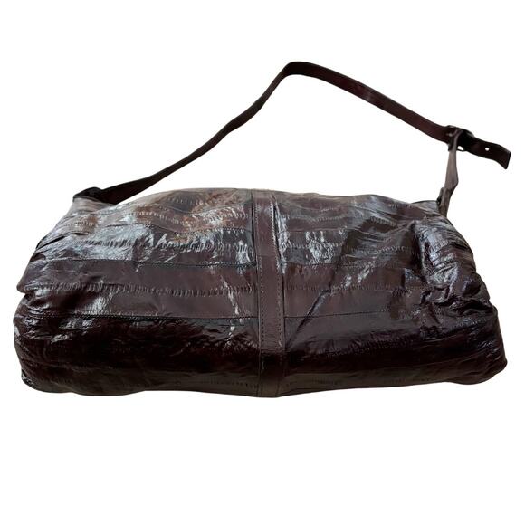 Vintage Genuine Eel Skin Leather Shoulder Bag Brown – Made in Korea - Picture 6 of 15